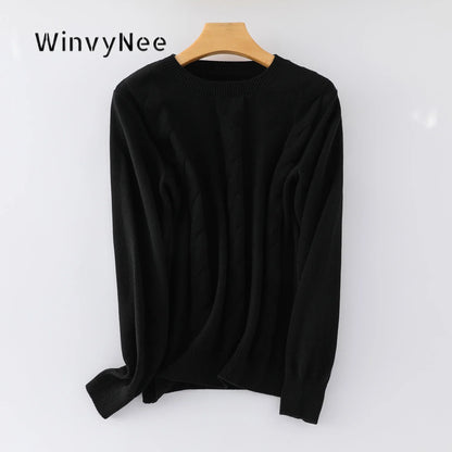 Damen Strickpullover Rundhals Zopfmuster Langarm