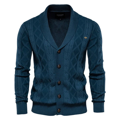 Cardigan da uomo in maglia con collo a scialle e motivo a rombi, abbottonatura e maniche lunghe