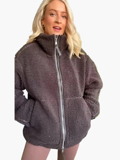 Damen Teddyjacke im Oversized-Look – Trendige Übergangsjacke für Herbst & Winter