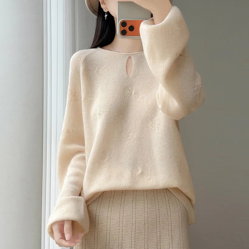 Damen Strickpullover Langarm Rundhals mit V-Ausschnitt