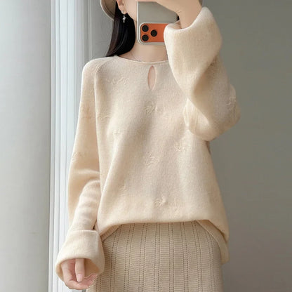 Damen Strickpullover Langarm Rundhals mit V-Ausschnitt