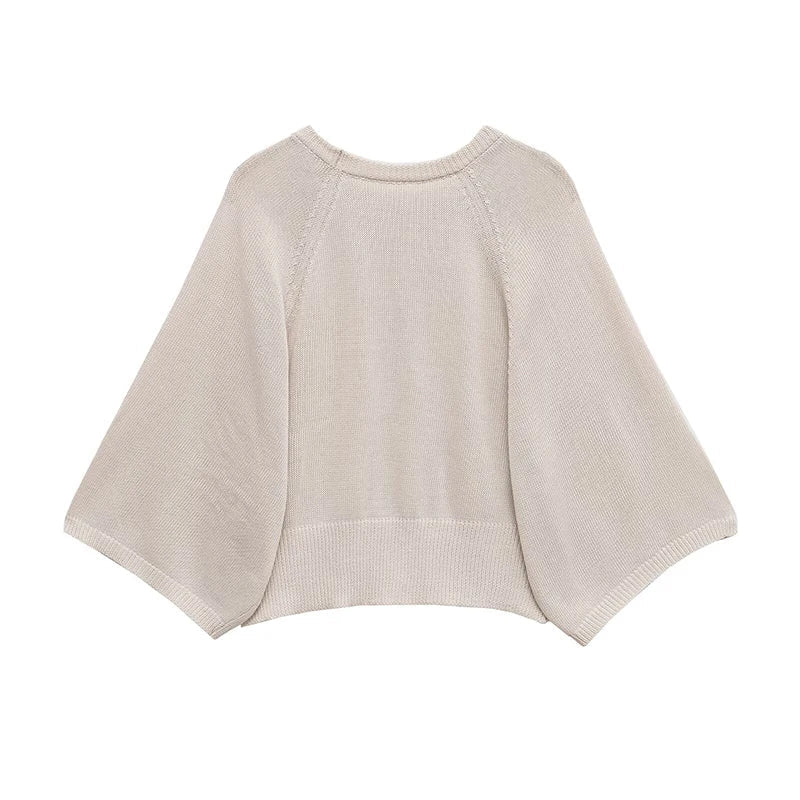 Damen Strickpullover Oversize Rundhals Cremefarben