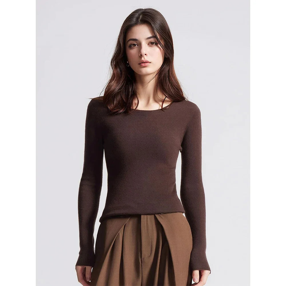 Damen Langarm Pullover Rundhals Rippstrick Optik Slim Fit