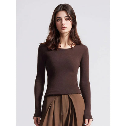 Damen Langarm Pullover Rundhals Rippstrick Optik Slim Fit