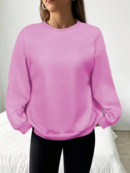 Oversize-sweatshirt til damer med rund hals, lange ærmer, grå pullover
