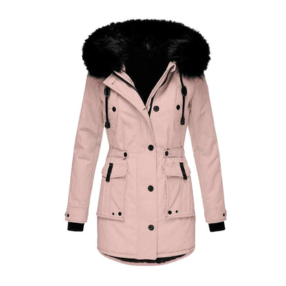 Giacca invernale da donna stile vintage con cappuccio e collo in pelliccia – Elegante cappotto per tutti i giorni e tempo libero