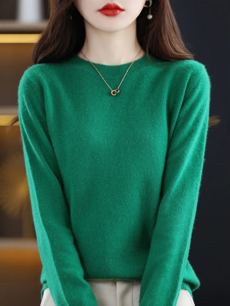 Damen Pullover Rundhals Langarm Strickpullover Einfarbig