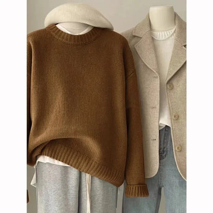 Pull en grosse maille pour femme, col rond, manches longues