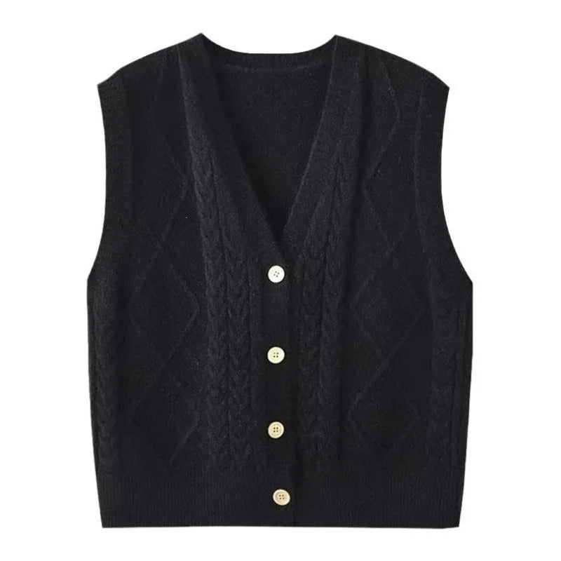 Damen Strickweste mit V-Ausschnitt, Zopfmuster & Rautenmuster