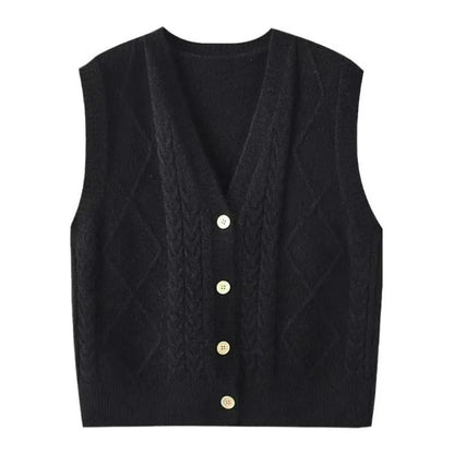 Damen Strickweste mit V-Ausschnitt, Zopfmuster & Rautenmuster