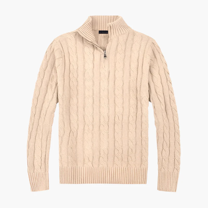 Męski dzianinowy sweter w stylu Old Money z półzamkiem – elegancki sweter na wolny czas