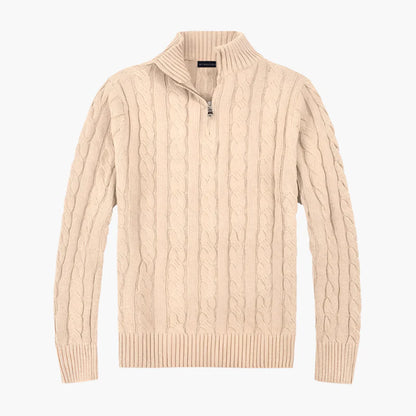 Męski dzianinowy sweter w stylu Old Money z półzamkiem – elegancki sweter na wolny czas