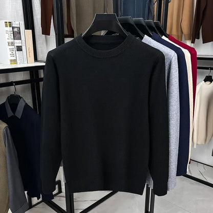 Pullover da uomo in maglia, girocollo, a maniche lunghe, basic e tinta unita