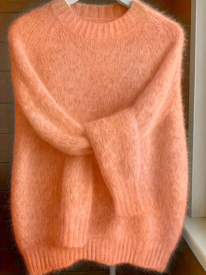 Damen Strickpullover Raglanärmel Pfirsichfarben Rundhals