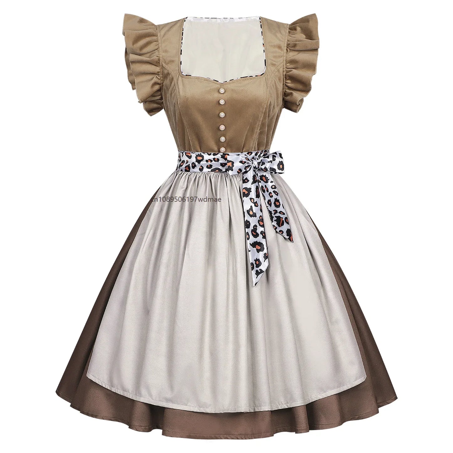 Dirndl Kleid Beige Braun mit Schürze Trachtenkleid Damen