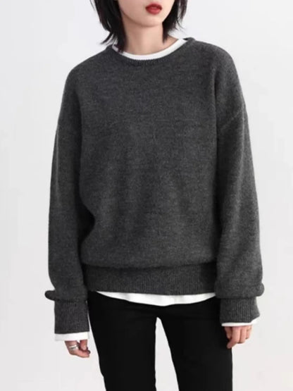Unisex-trøje med rund hals, mørkegrå, lange ærmer