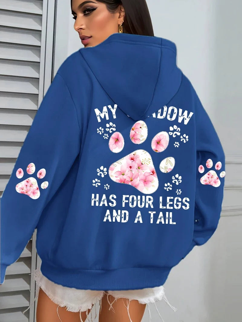 Hoodie für Damen mit Kapuze und Tiermotiv Print – Oversize Sweatshirt mit Pfotenabdruck