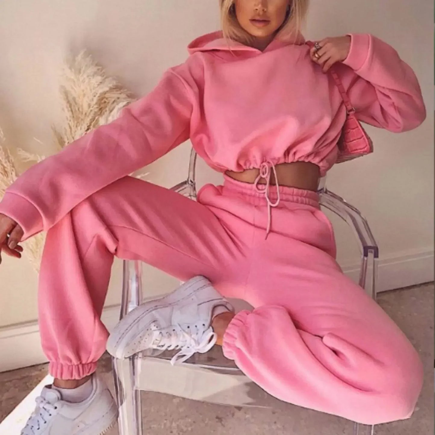 Tuta da tempo libero da donna due pezzi – Felpa con cappuccio alla moda e pantaloni da jogging per tutti i giorni e sport