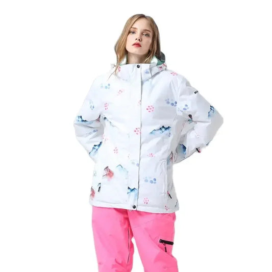 Ski- en snowboardjas voor dames met patroon en capuchon