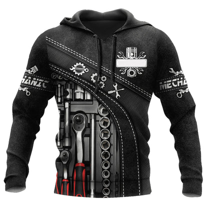 Herren Kapuzenpullover Mechanic Maschinenmotiv Hoodie Schwarz Grau