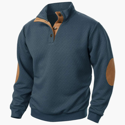 Herren Pullover im Retro-Stil mit Stehkragen und Ellenbogenpatches – Eleganter Freizeit-Sweater für Alltag und Büro