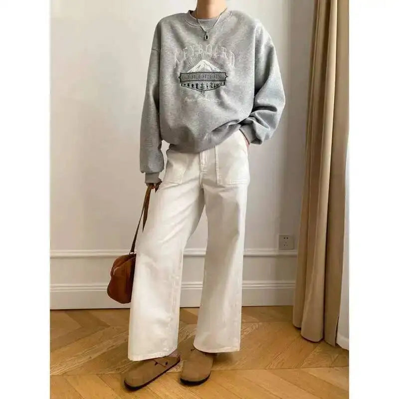 Unisex Langarm Sweatshirt mit Rundhalsausschnitt und Stickerei