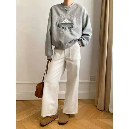 Unisex Langarm Sweatshirt mit Rundhalsausschnitt und Stickerei