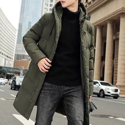 Herren Langer Steppmantel mit Kapuze Warm Winter