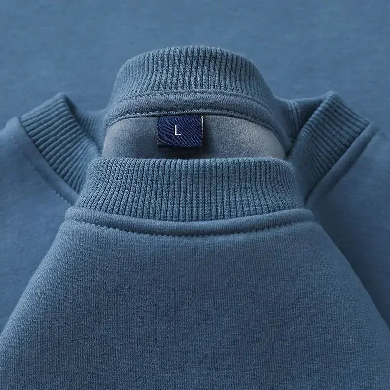 Felpa unisex a maniche lunghe e girocollo, con fodera in pile, polsini a coste, calda per l'inverno