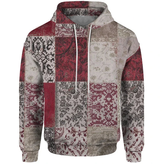 Hoodie med patchworkmönster och huva - mönstrad tröja