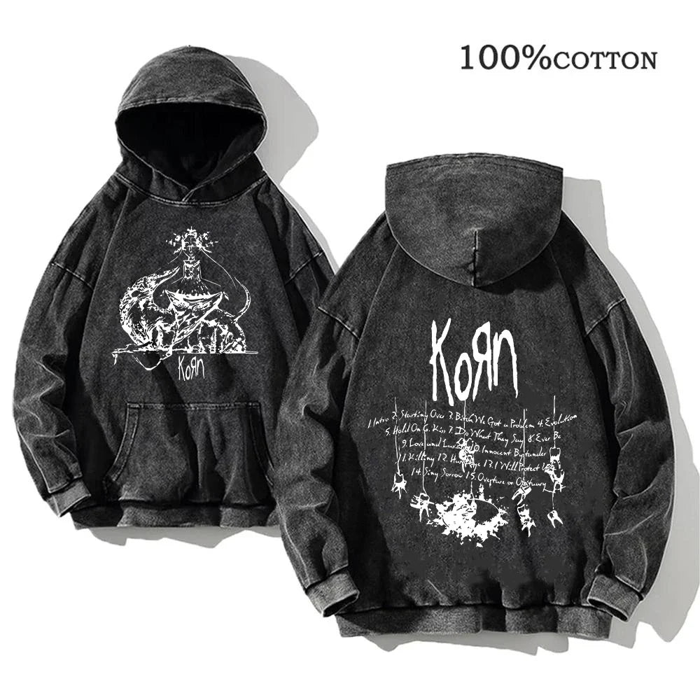 Unisex Kapuzenpullover Grau mit Band-Print & Kängurutasche