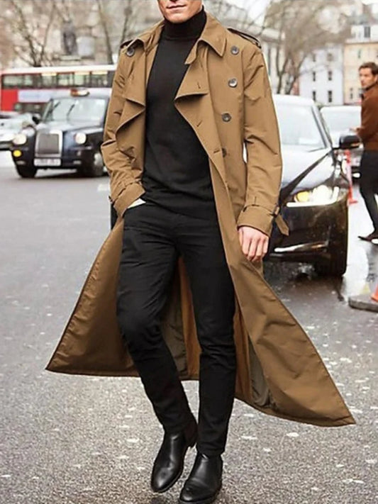 Herren Trenchcoat Zweireiher Langer Mantel Wasserabweisend