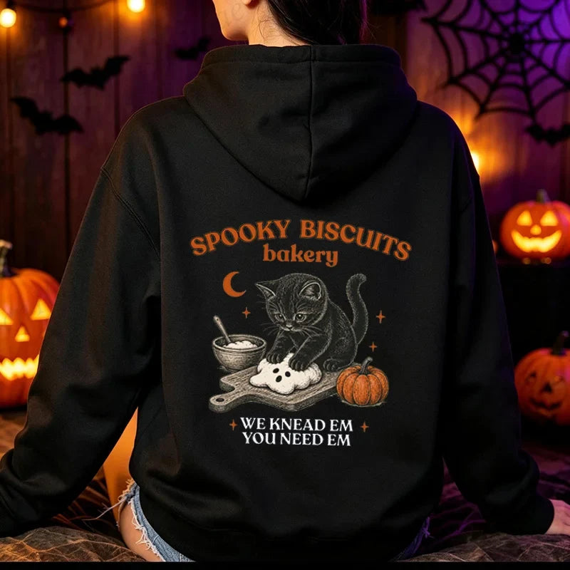 Damen Hoodie Halloween Spooky Biscuits Katze Kneten Kürbis Motiv