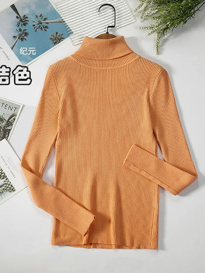 Damen Rollkragenpullover Rippstrick Langarm Eng Anliegend
