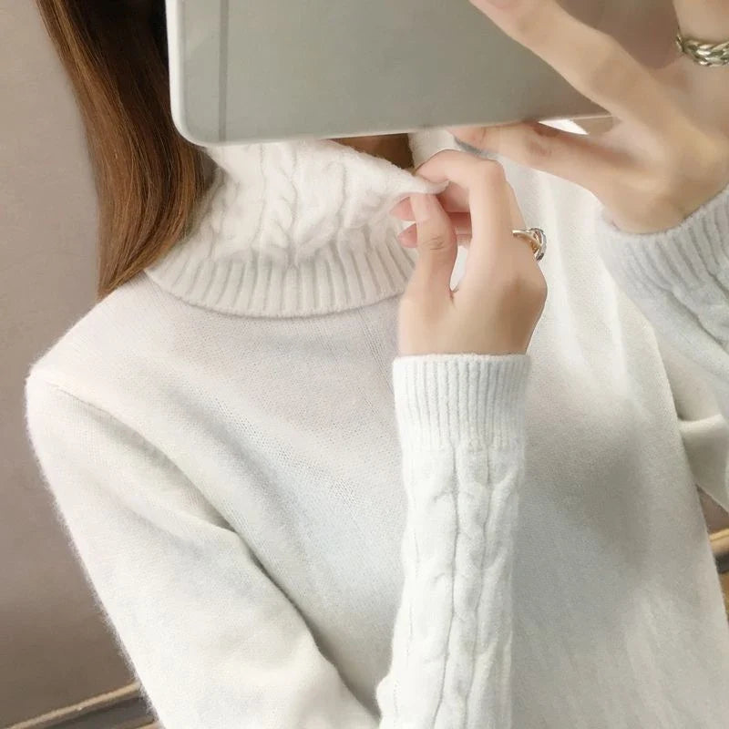 Damen Rollkragenpullover mit Zopfmuster Ärmeln in Grau