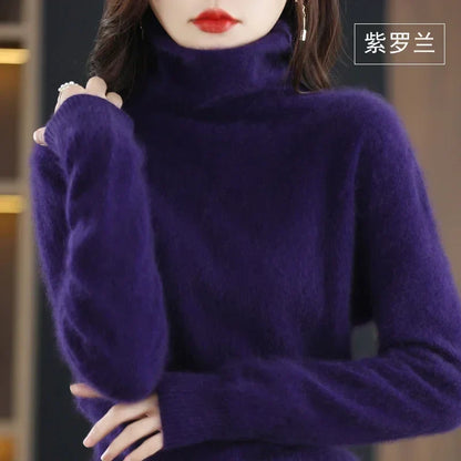 Dame-rullekravepullover, lange ærmer, blødt materiale