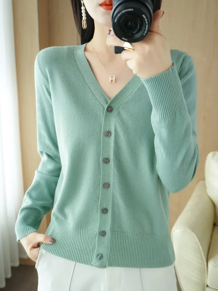 Damen Strickjacke V-Ausschnitt Knopfleiste Langarm Cardigan