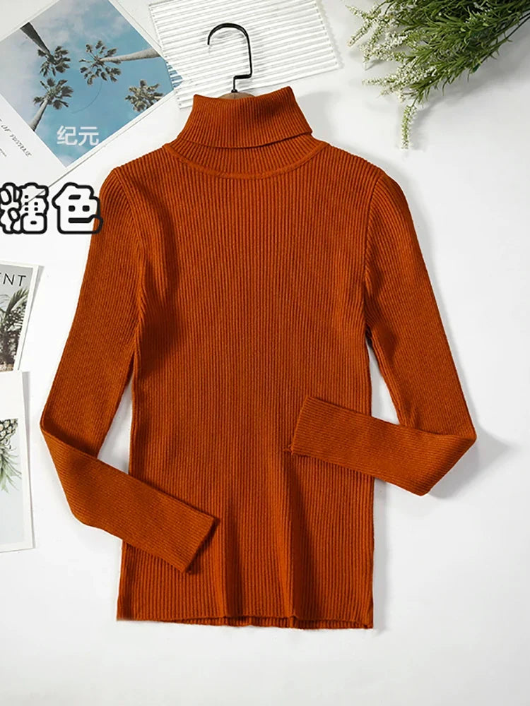 Damen Rollkragenpullover Rippstrick Langarm Eng Anliegend