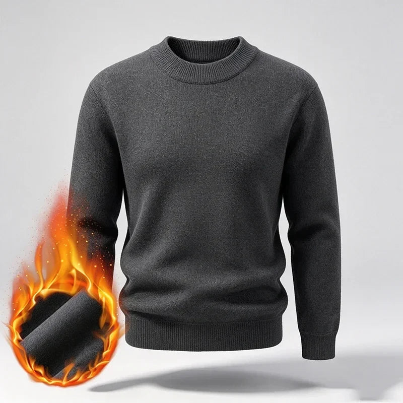 Herren Rollkragenpullover einfarbig wärmend Fleece-Innenseite Langarm