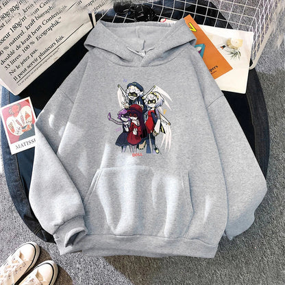 Sudadera unisex con capucha, estampado de personajes y bolsillo canguro