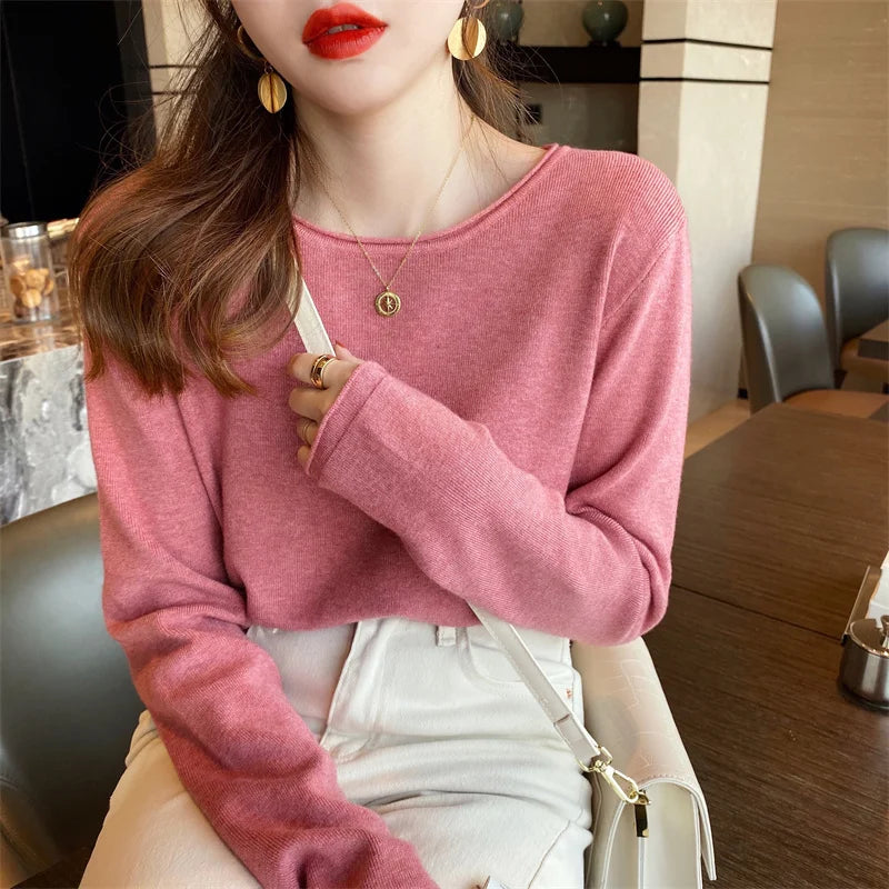 Damen Langarmshirt Rundhals Basic Pullover Feinstrick Top in verschiedenen Farben