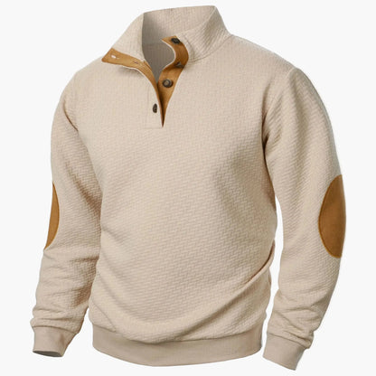 Herren Pullover im Retro-Stil mit Stehkragen und Ellenbogenpatches – Eleganter Freizeit-Sweater für Alltag und Büro
