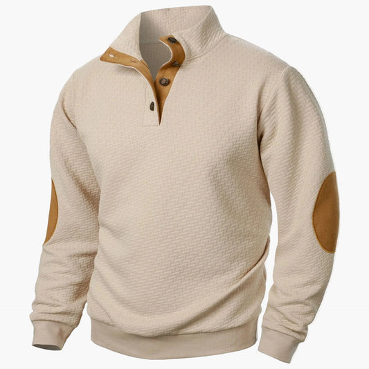 Jersey retro para hombre con cuello alto y parches en los codos – Suéter elegante para ocio, día a día y oficina