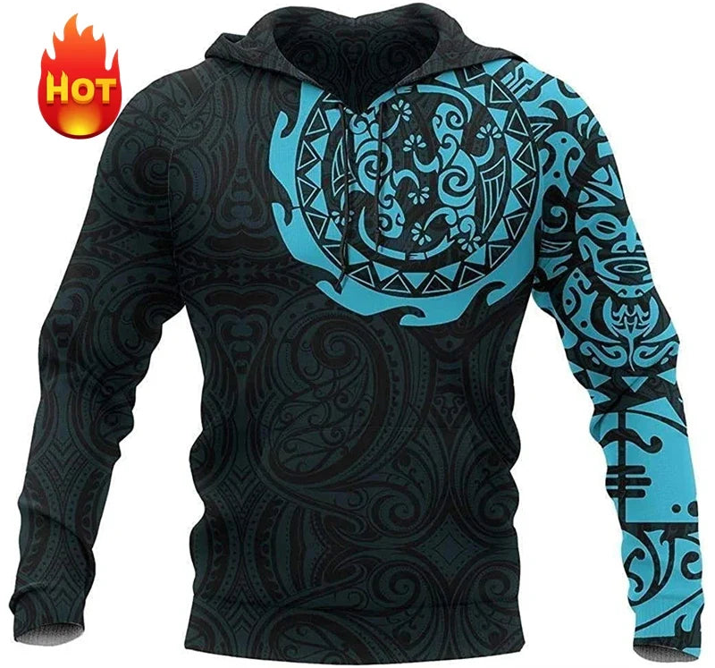 Sudadera de manga larga con capucha y motivo de estampado maorí