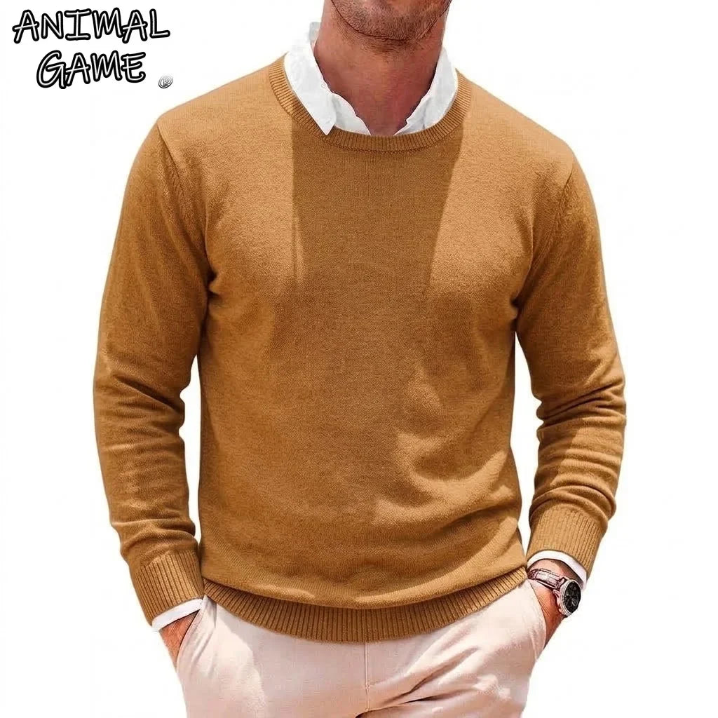 Herren Rundhals Pullover Langarm Feinstrick Basic Sweater