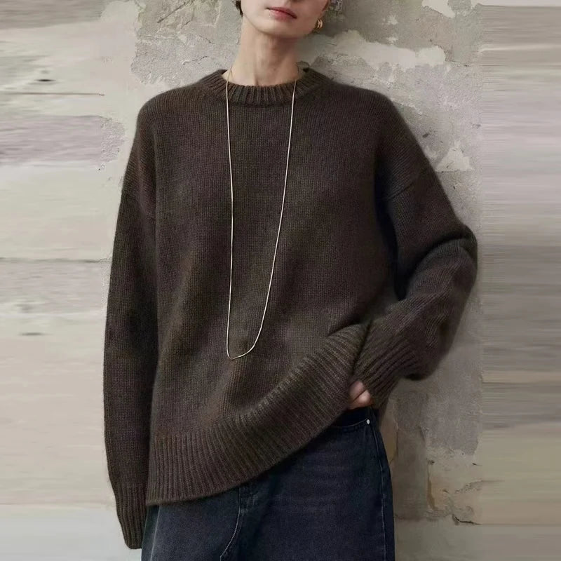 Pull oversize en maille pour femme à manches longues et col rond