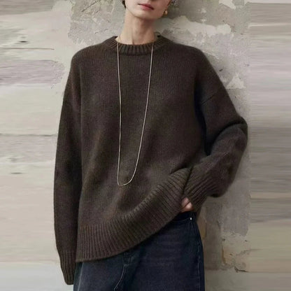 Pull oversize en maille pour femme à manches longues et col rond