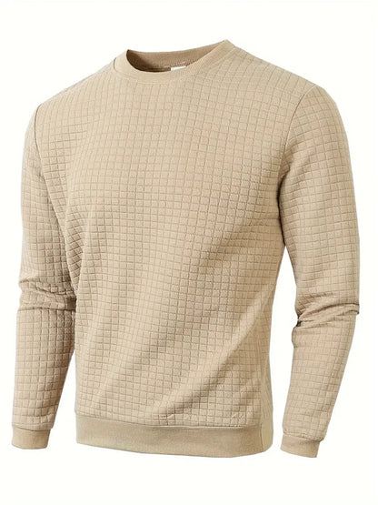 Herren Sweatshirt mit Rundhalsausschnitt und Karomuster, Langarm, gerippte Bündchen