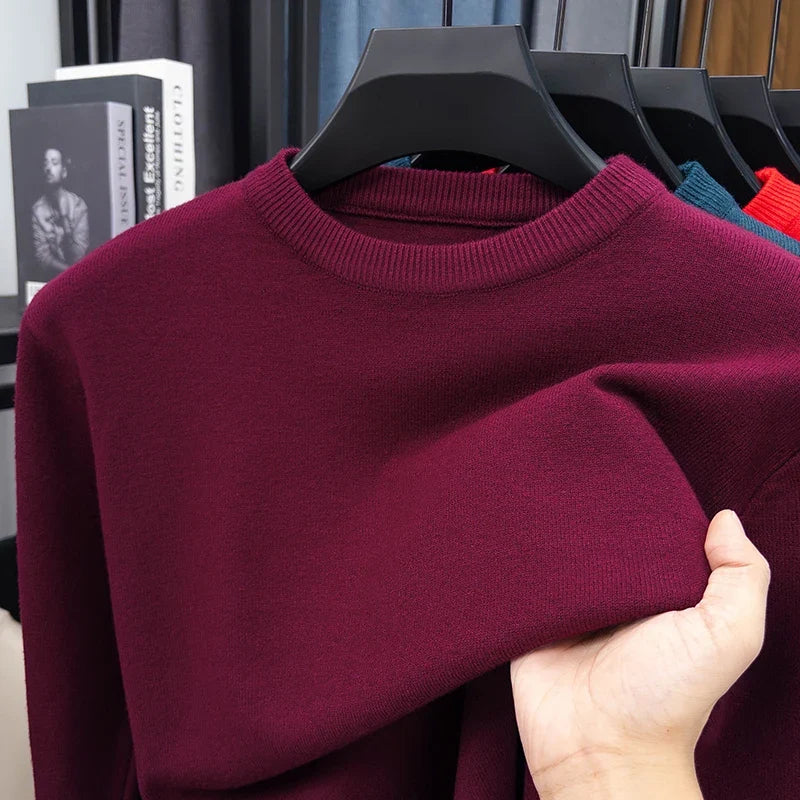 Męski sweter z okrągłym dekoltem, w jednolitych kolorach, z dzianiny