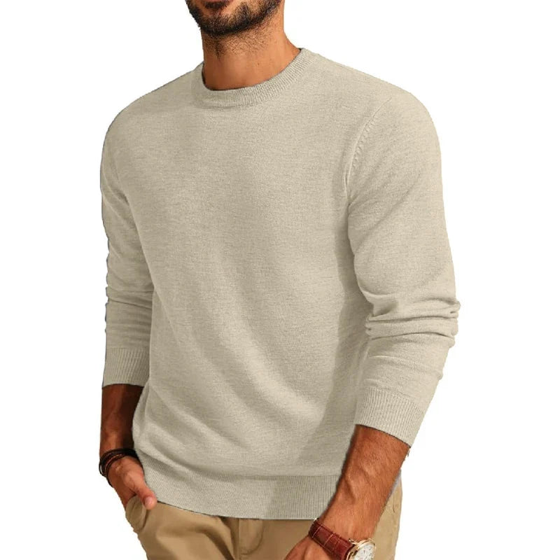 Herren Rundhals-Pullover in Weinrot – Einfarbiger Langarm-Strickpullover